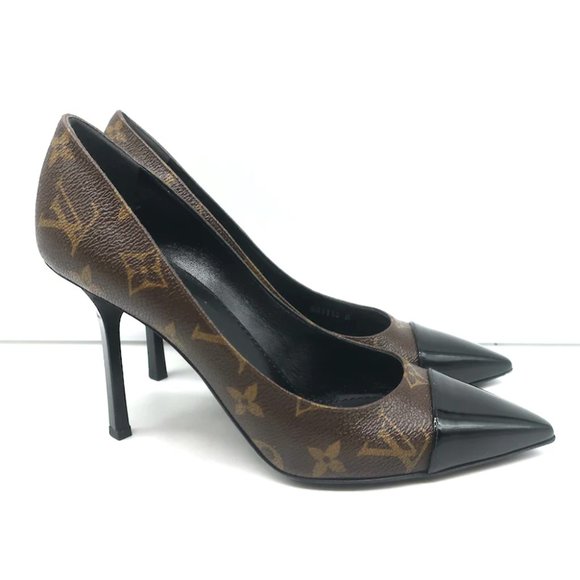 Louis Vuitton Fetish Cap Toe Pumps Brown Monogram Canvas & Black Patent Size 37 - Picture 2 of 11